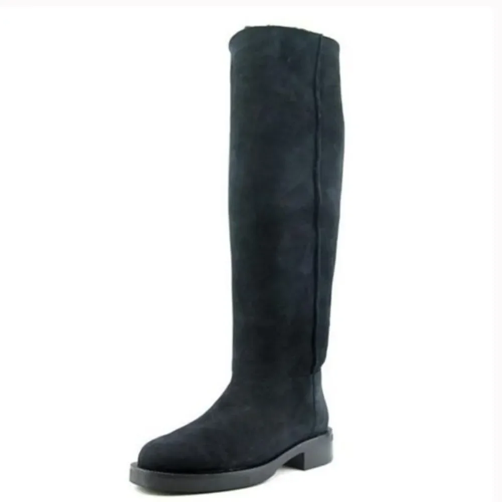 Black Suede Eliza Curly Shearling Knee Height Boots Size 6,5